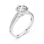 The Verona 1.50 Ct. T.W. Round Brilliant Cut 6-Prong Diamond Ring with Pavé Band in 14K Gold — Certified — Handcrafted