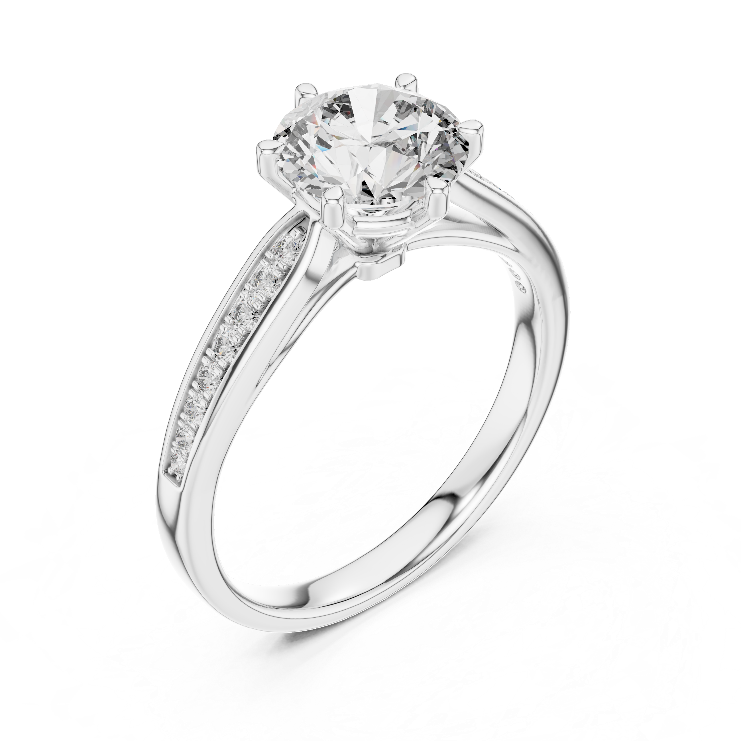 The Verona 1.50 Ct. T.W. Round Brilliant Cut 6-Prong Diamond Ring with Pavé Band in 14K Gold — Certified — Handcrafted