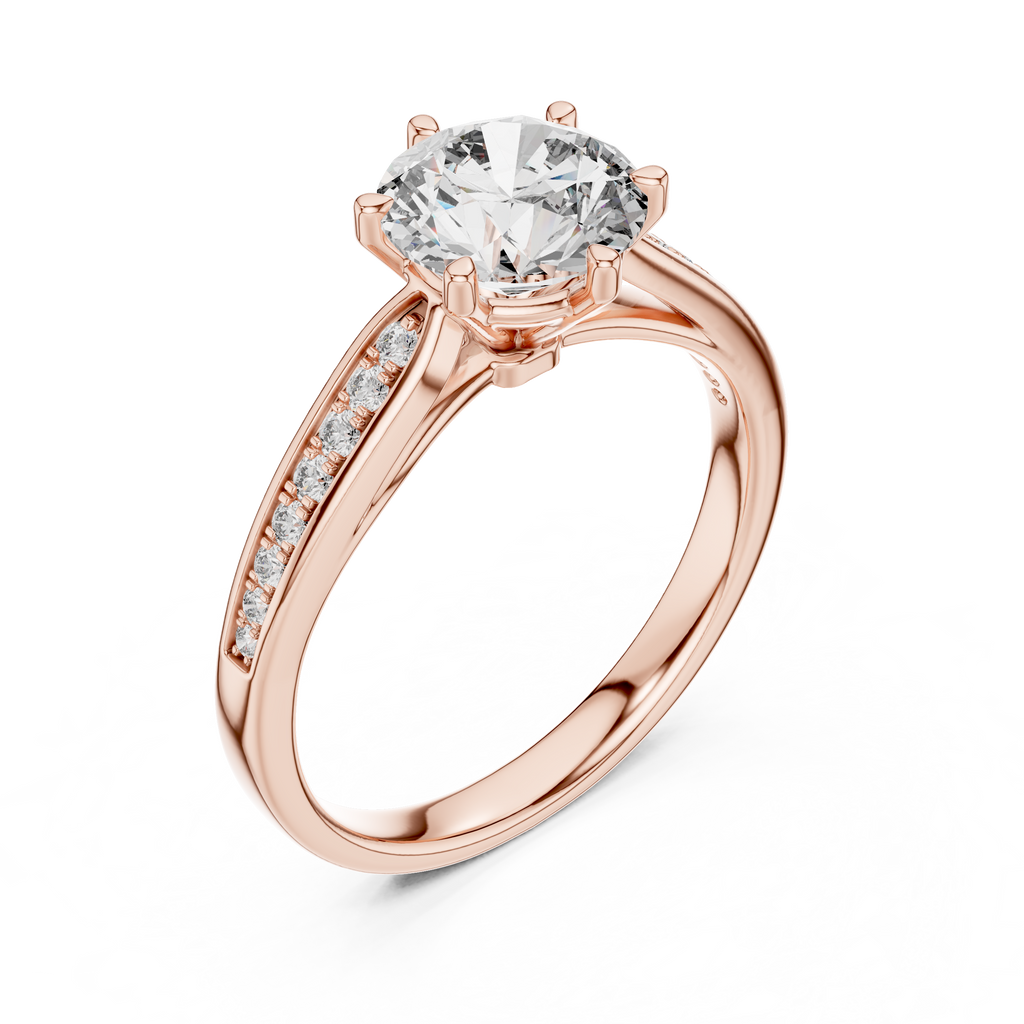 The Verona 1.50 Ct. T.W. Round Brilliant Cut 6-Prong Diamond Ring with Pavé Band in 14K Gold — Certified — Handcrafted