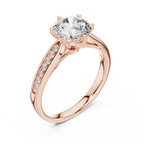The Verona 1.50 Ct. T.W. Round Brilliant Cut 6-Prong Diamond Ring with Pavé Band in 14K Gold — Certified — Handcrafted