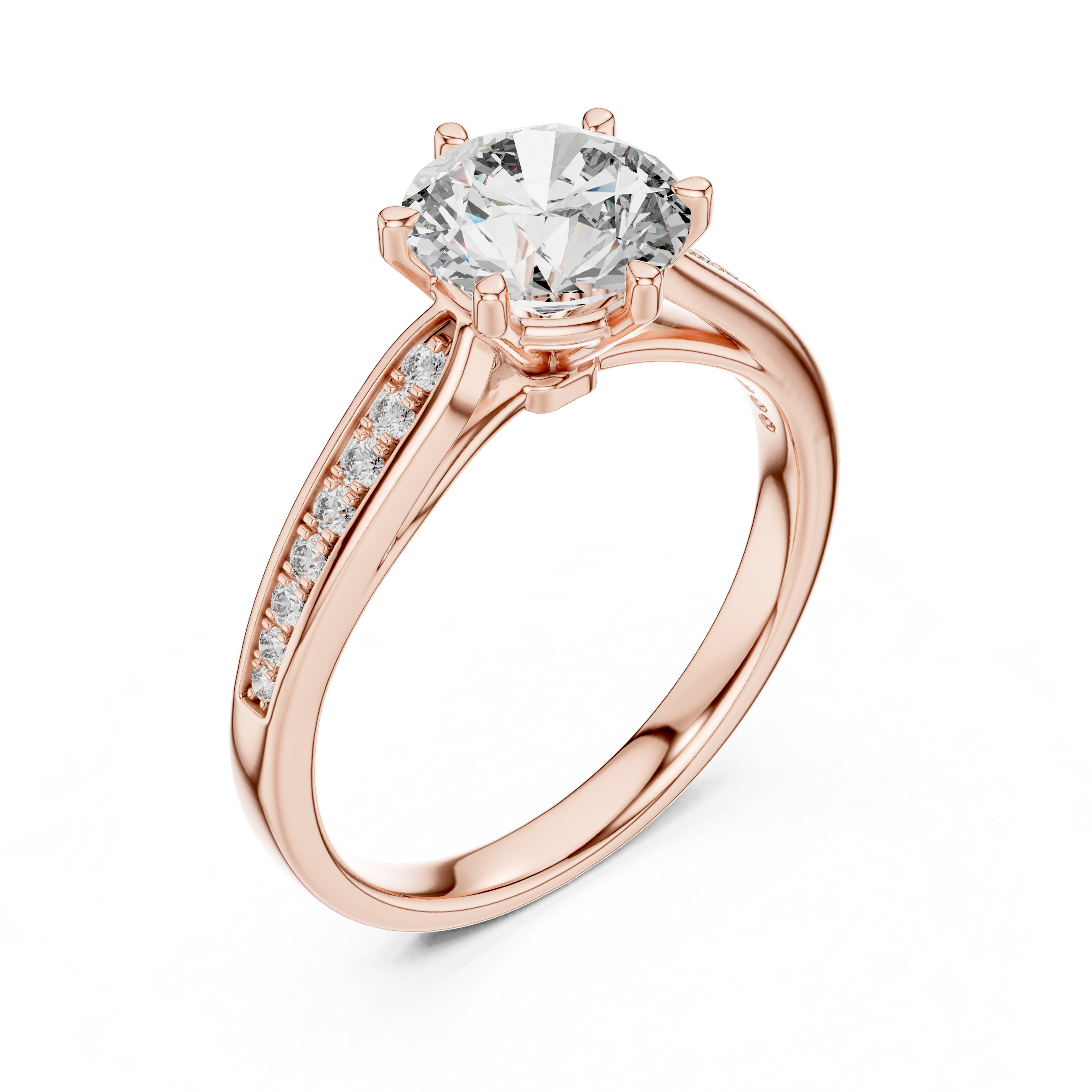 The Verona 1.50 Ct. T.W. Round Brilliant Cut 6-Prong Diamond Ring with Pavé Band in 14K Gold — Certified — Handcrafted