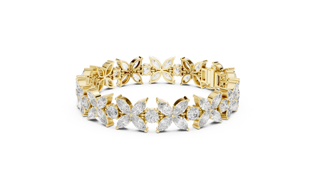 The Vanessa — 4.00 Ctw. Marquise Diamond Butterfly Cluster Bracelet in 14K Gold
Certified Brilliance — Handcrafted Floral Statement Tennis Bracelet Hover Image