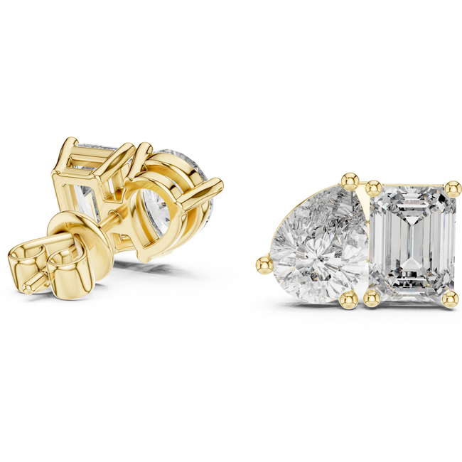 The Lyra 4Ct. TW Pear & Emerald Toi et Moi Diamond Stud Earrings in 14K Gold — Certified Multi-Shape — Handcrafted Hover Image