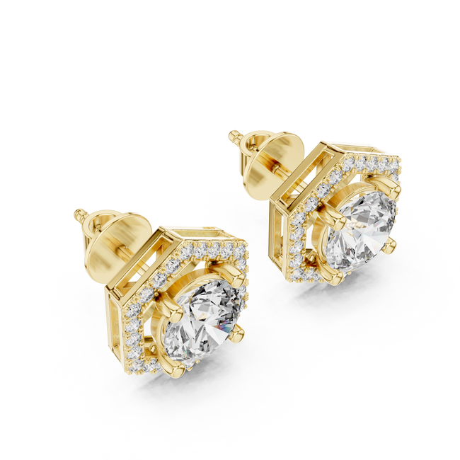 The Octavia — 3.00 Ctw. Geometric Halo Diamond Stud Earrings in 14K Gold
Certified Brilliance — Handcrafted Micro-Pavé Statement Studs Hover Image
