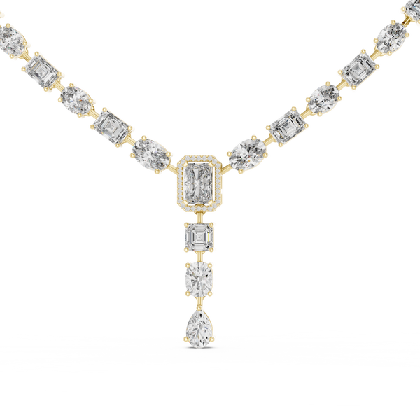 The Josephine — 7.00 Ctw. Emerald-Cut Diamond Y-Drop Tennis Necklace in 14K Gold
Certified Brilliance — Handcrafted Architectural Cascade Statement Line