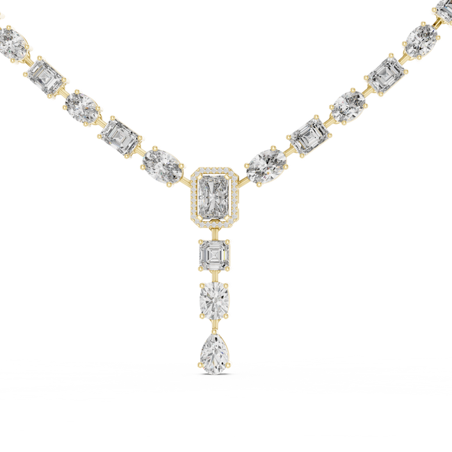 The Josephine — 7.00 Ctw. Emerald-Cut Diamond Y-Drop Tennis Necklace in 14K Gold
Certified Brilliance — Handcrafted Architectural Cascade Statement Line Hover Image
