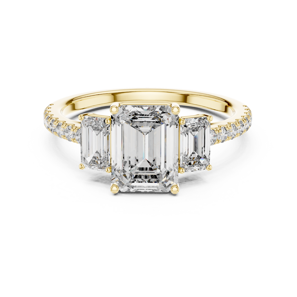 The Alexandra — 3.00 Ctw. Emerald-Cut Three-Stone Diamond Ring in 14K Gold
Certified Brilliance — Handcrafted Classic Step-Cut Bridal Trilogy