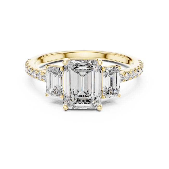 The Alexandra — 3.00 Ctw. Emerald-Cut Three-Stone Diamond Ring in 14K Gold
Certified Brilliance — Handcrafted Classic Step-Cut Bridal Trilogy Hover Image
