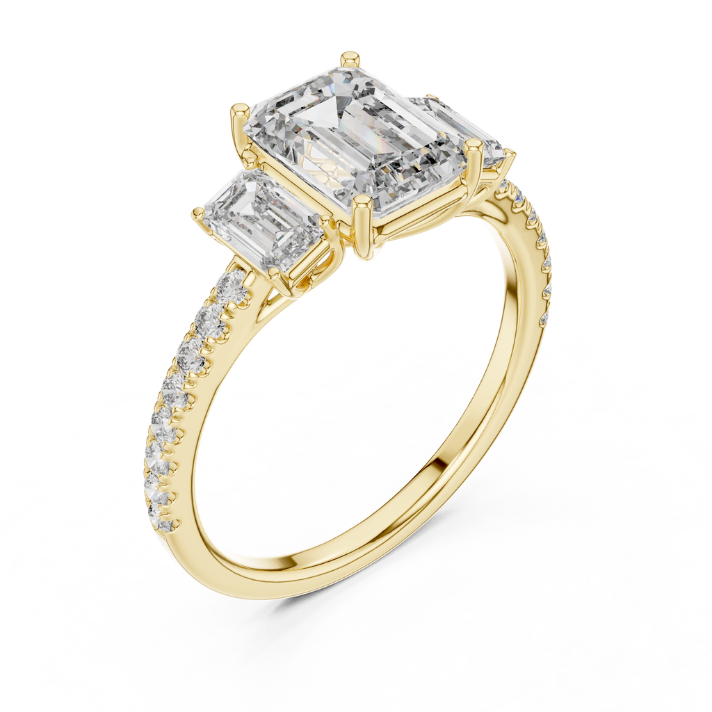 The Alexandra — 3.00 Ctw. Emerald-Cut Three-Stone Diamond Ring in 14K Gold
Certified Brilliance — Handcrafted Classic Step-Cut Bridal Trilogy