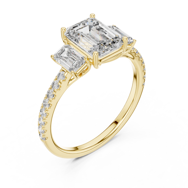 The Alexandra — 3.00 Ctw. Emerald-Cut Three-Stone Diamond Ring in 14K Gold
Certified Brilliance — Handcrafted Classic Step-Cut Bridal Trilogy Main Image