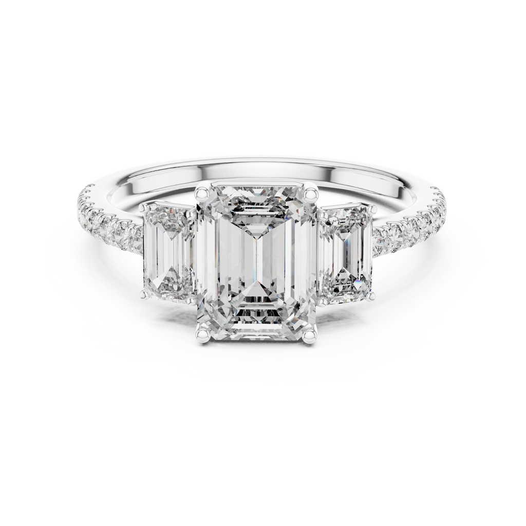 The Alexandra — 3.00 Ctw. Emerald-Cut Three-Stone Diamond Ring in 14K Gold
Certified Brilliance — Handcrafted Classic Step-Cut Bridal Trilogy