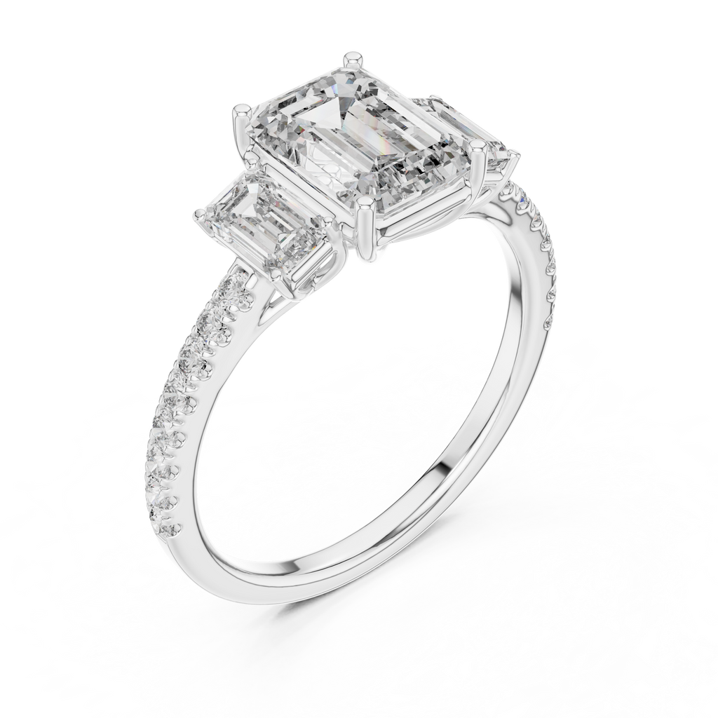 The Alexandra — 3.00 Ctw. Emerald-Cut Three-Stone Diamond Ring in 14K Gold
Certified Brilliance — Handcrafted Classic Step-Cut Bridal Trilogy