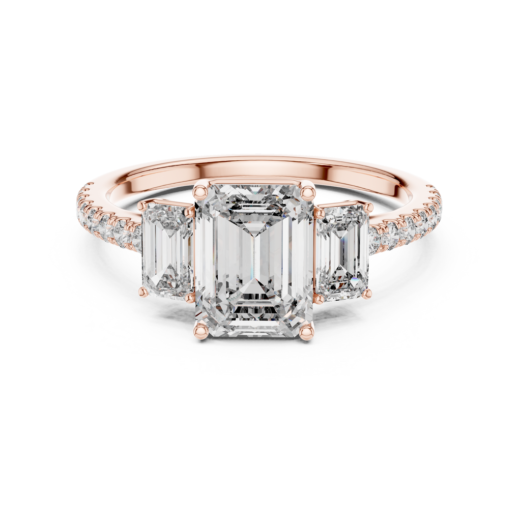 The Alexandra — 3.00 Ctw. Emerald-Cut Three-Stone Diamond Ring in 14K Gold
Certified Brilliance — Handcrafted Classic Step-Cut Bridal Trilogy